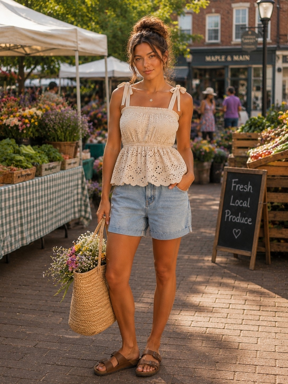 American Eagle Eyelet Embroidered Peplum Camisole Tank Top Beige Medium